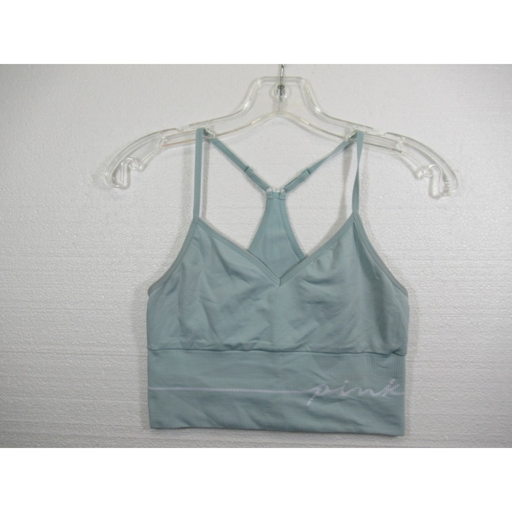 Victoria's Secret PINK Active Seamless Crop Sports Bra Small Blue Wireless